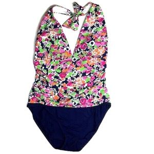 LAUREN RALPH LAUREN SWIM SUIT One Piece Floral Print Halter Women ~ Sz. 10